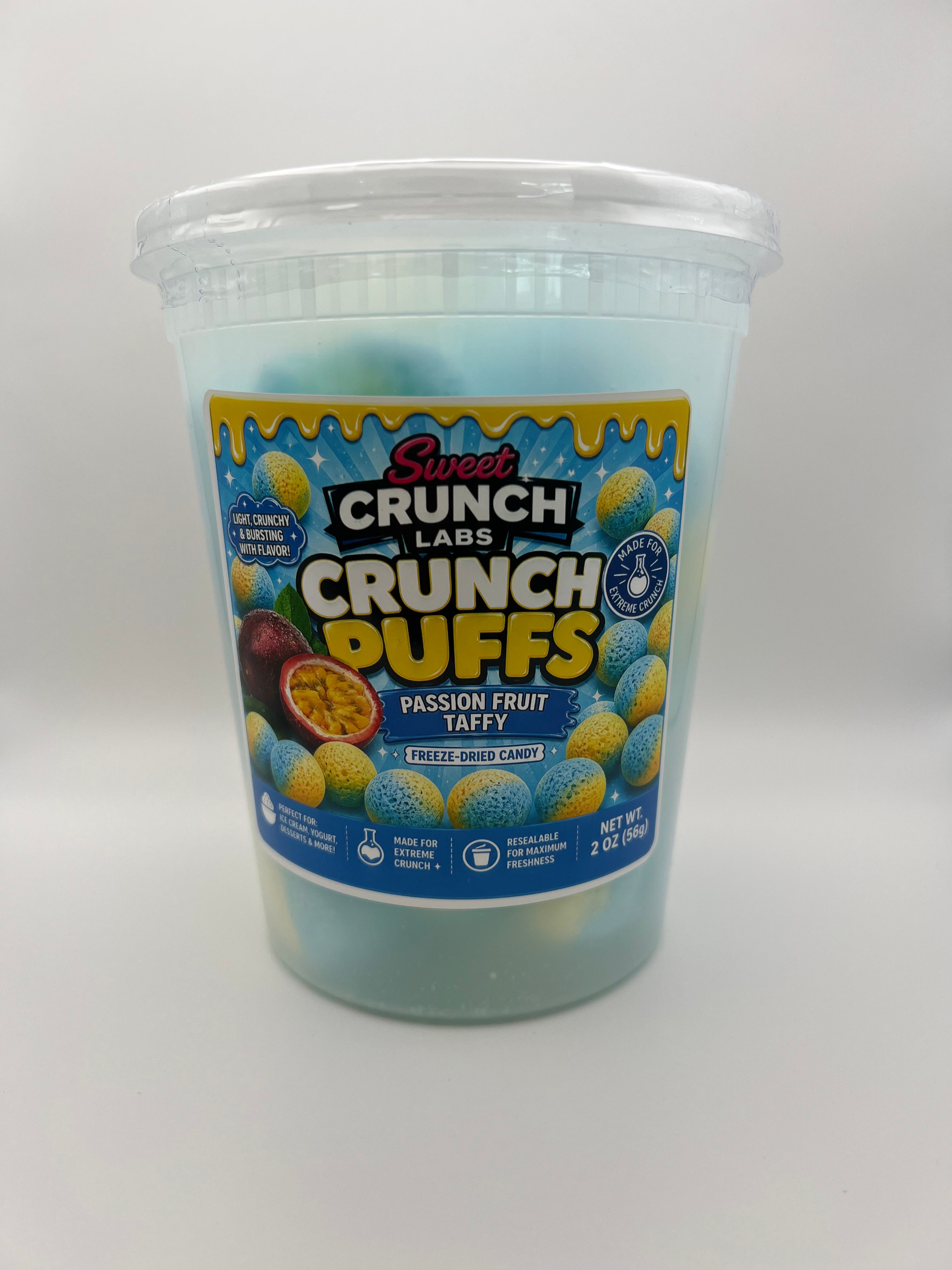 Sweet Crunch Labs Freeze-Dried Crunch Puffs – Passion Fruit Taffy Candy Balls