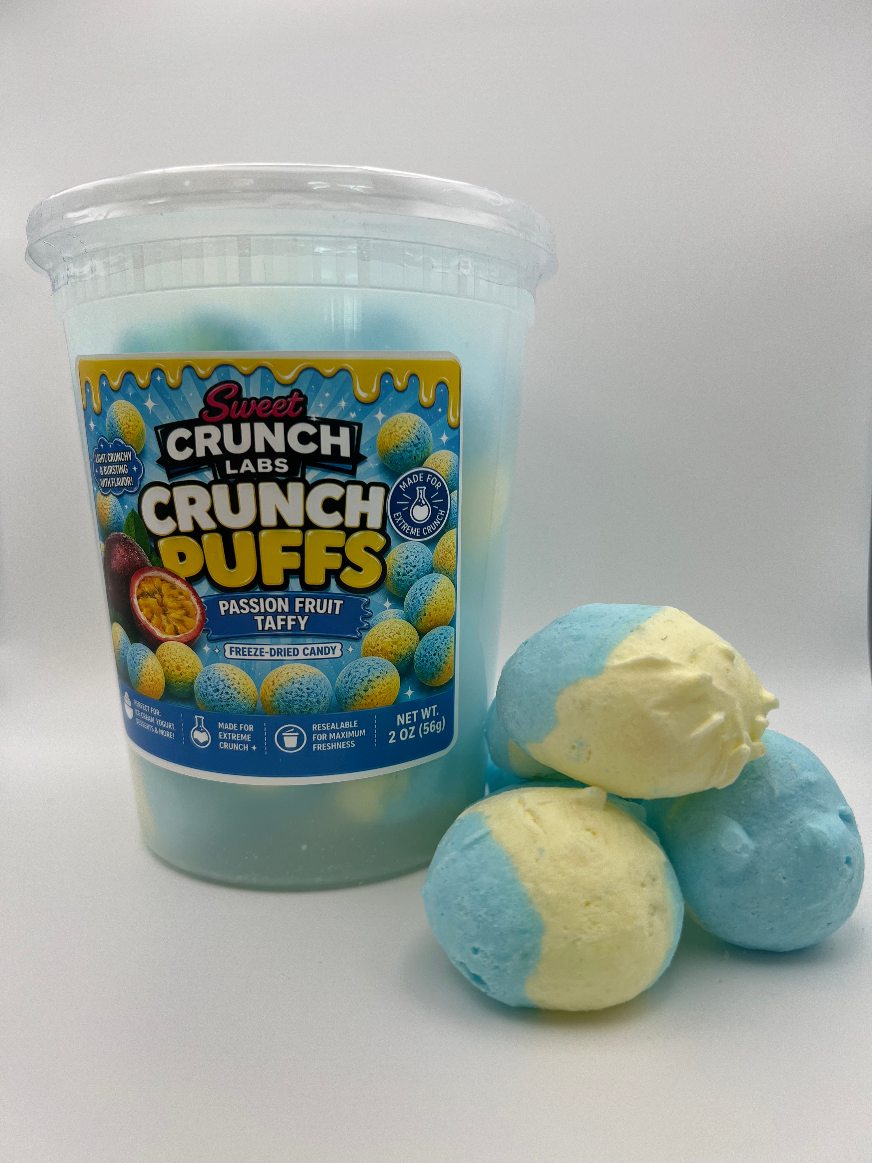 Sweet Crunch Labs Freeze-Dried Crunch Puffs – Passion Fruit Taffy Candy Balls