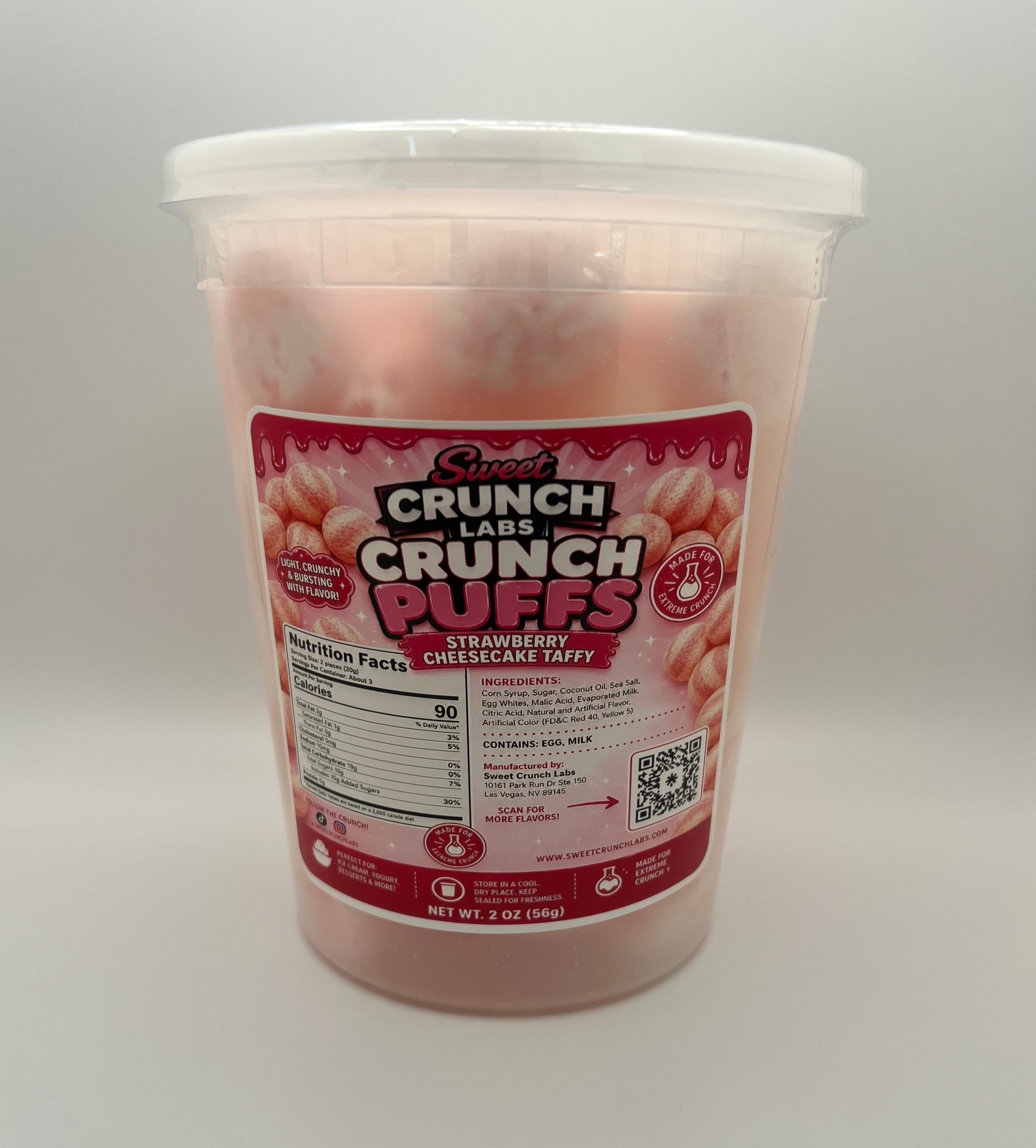 Sweet Crunch Labs Freeze-Dried Crunch Puffs – Strawberry Cheesecake Taffy Candy Balls